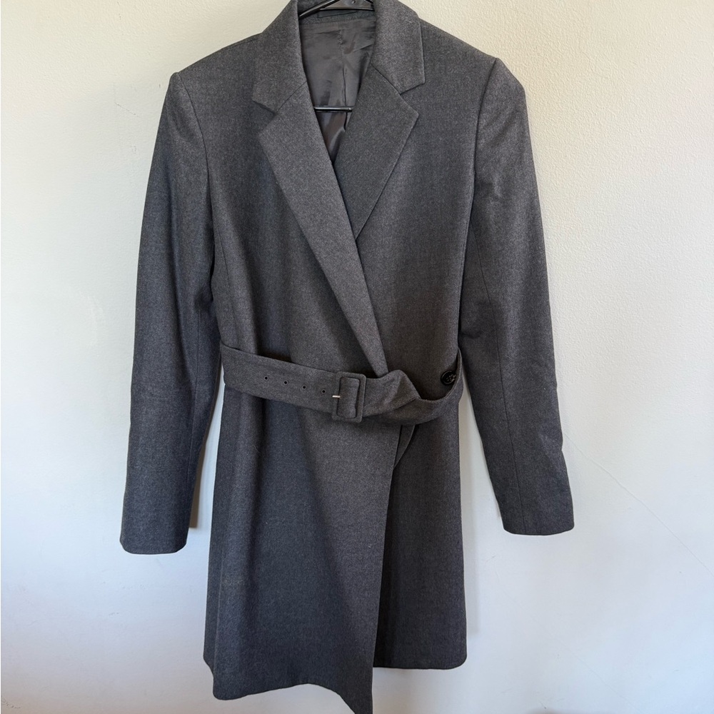 Theory Charcoal Belted Wool Trench Coat / Blazer Dress